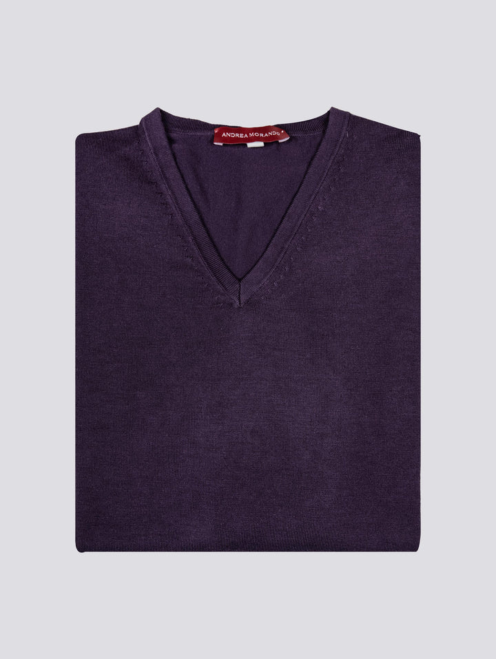 MAGLIA SCOLLO A V COLOR PRUGNA
