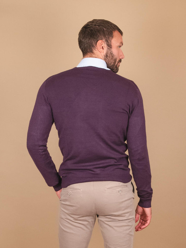 MAGLIA SCOLLO A V COLOR PRUGNA
