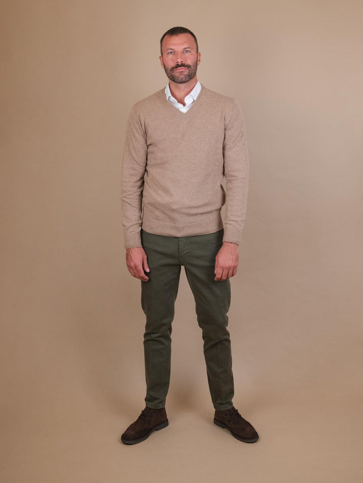 MAGLIA SCOLLO A V IN LANA MISTO CASHMERE BEIGE