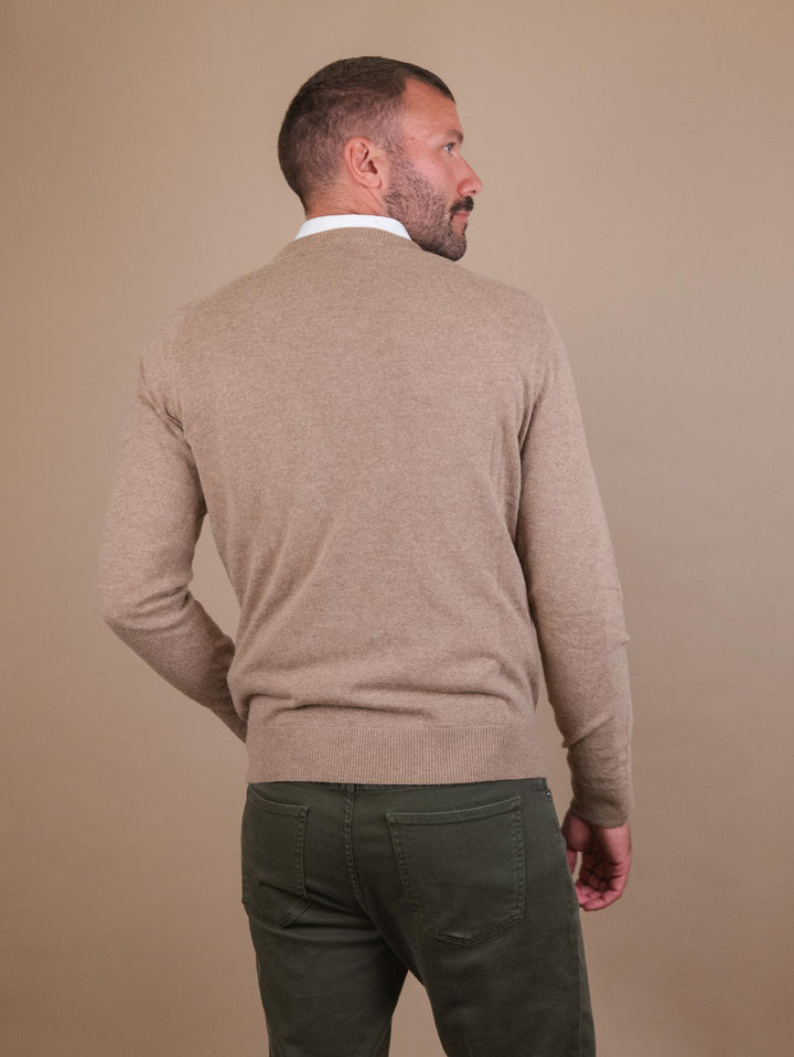 MAGLIA SCOLLO A V IN LANA MISTO CASHMERE BEIGE