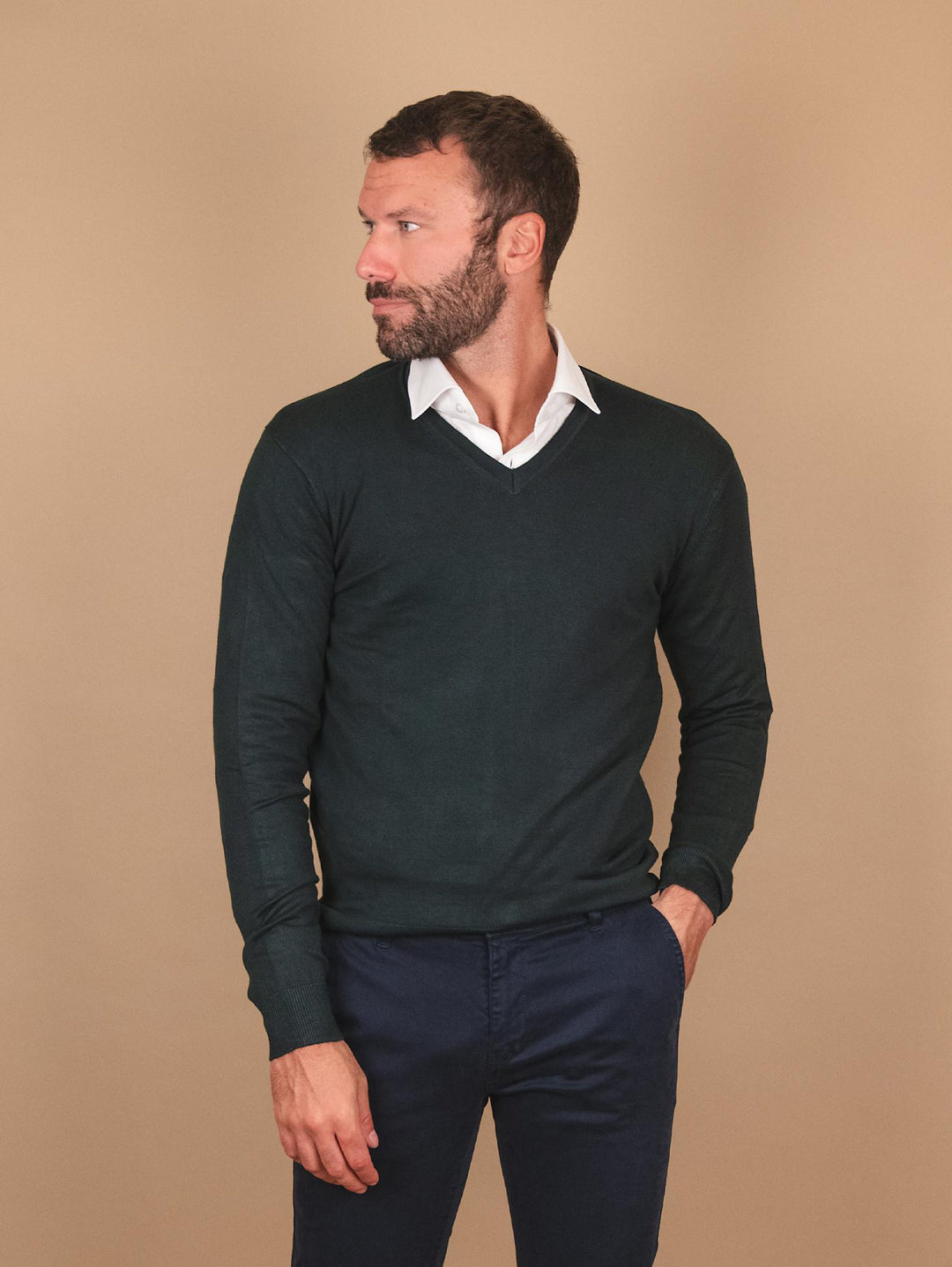 MAGLIA SCOLLO A V VERDE BOTTIGLIA