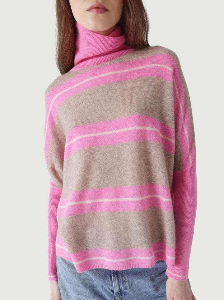 MAGLIONE JOANNA IN CASHMERE A RIGHE ROSA