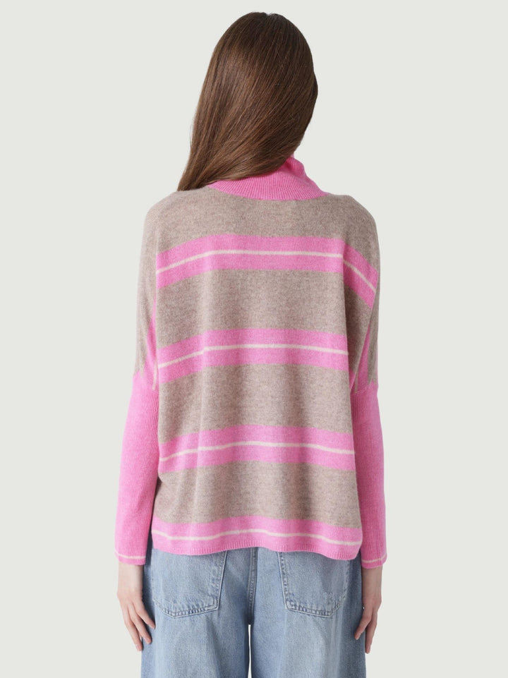 MAGLIONE JOANNA IN CASHMERE A RIGHE ROSA