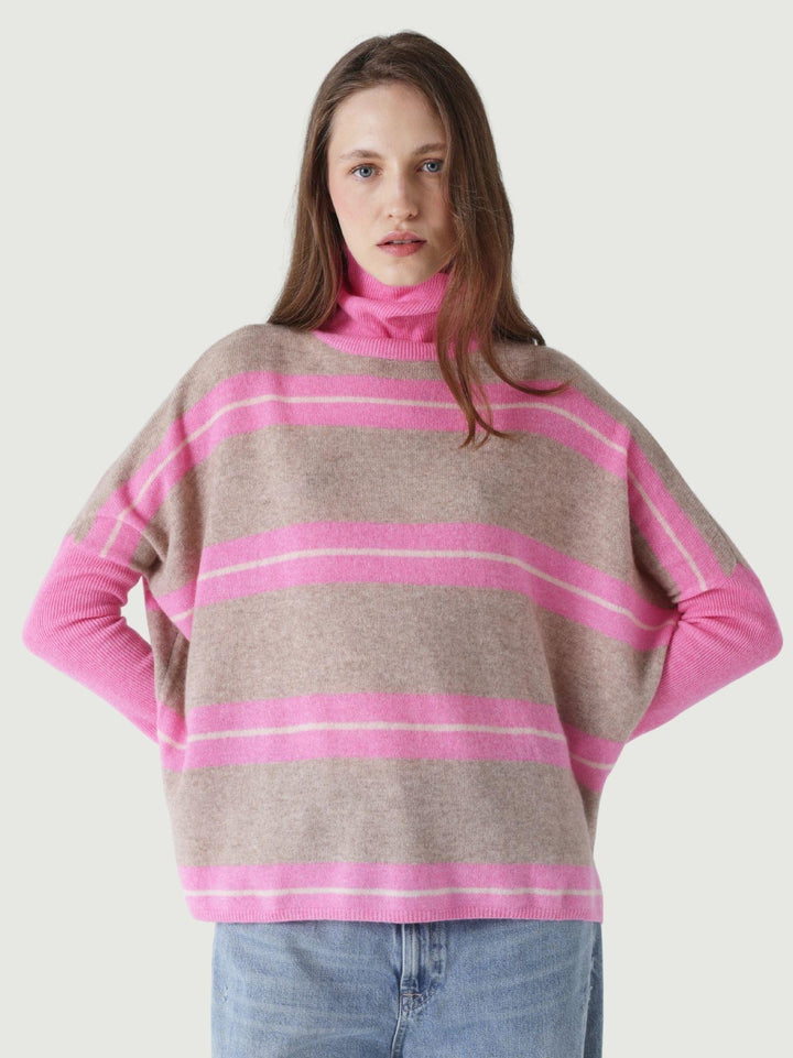 MAGLIONE JOANNA IN CASHMERE A RIGHE ROSA