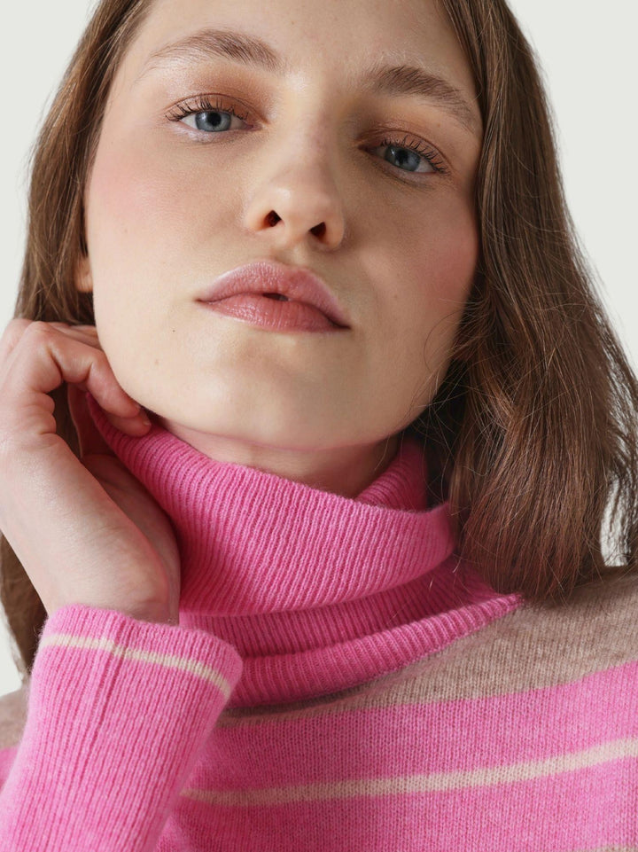 MAGLIONE JOANNA IN CASHMERE A RIGHE ROSA