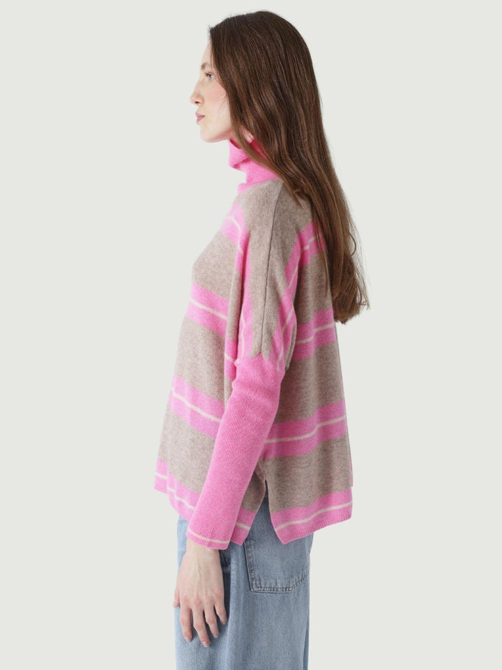 MAGLIONE JOANNA IN CASHMERE A RIGHE ROSA