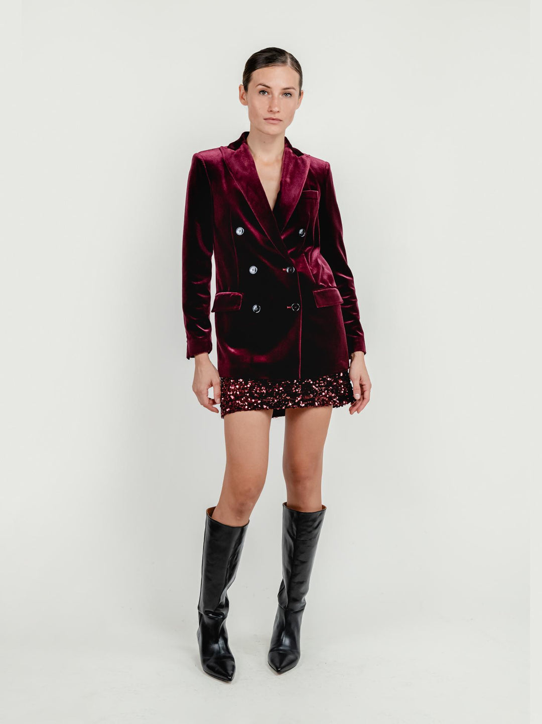 MINIGONNA CON PAILLETTES RUBINO