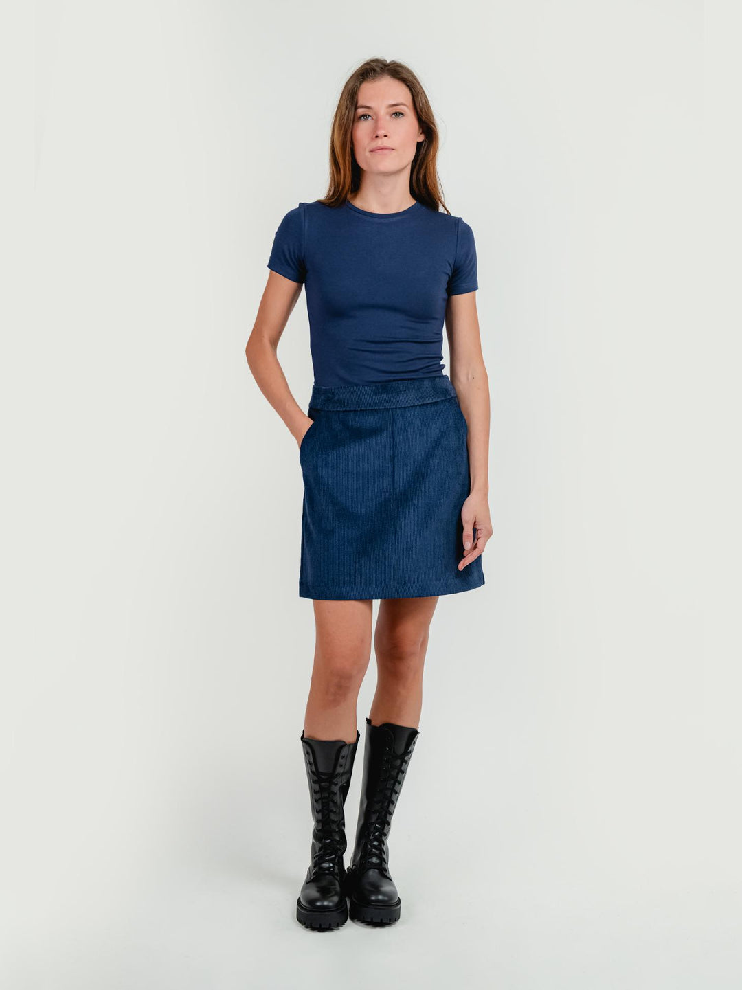 MINIGONNA IN VELLUTO A COSTE BLU NAVY