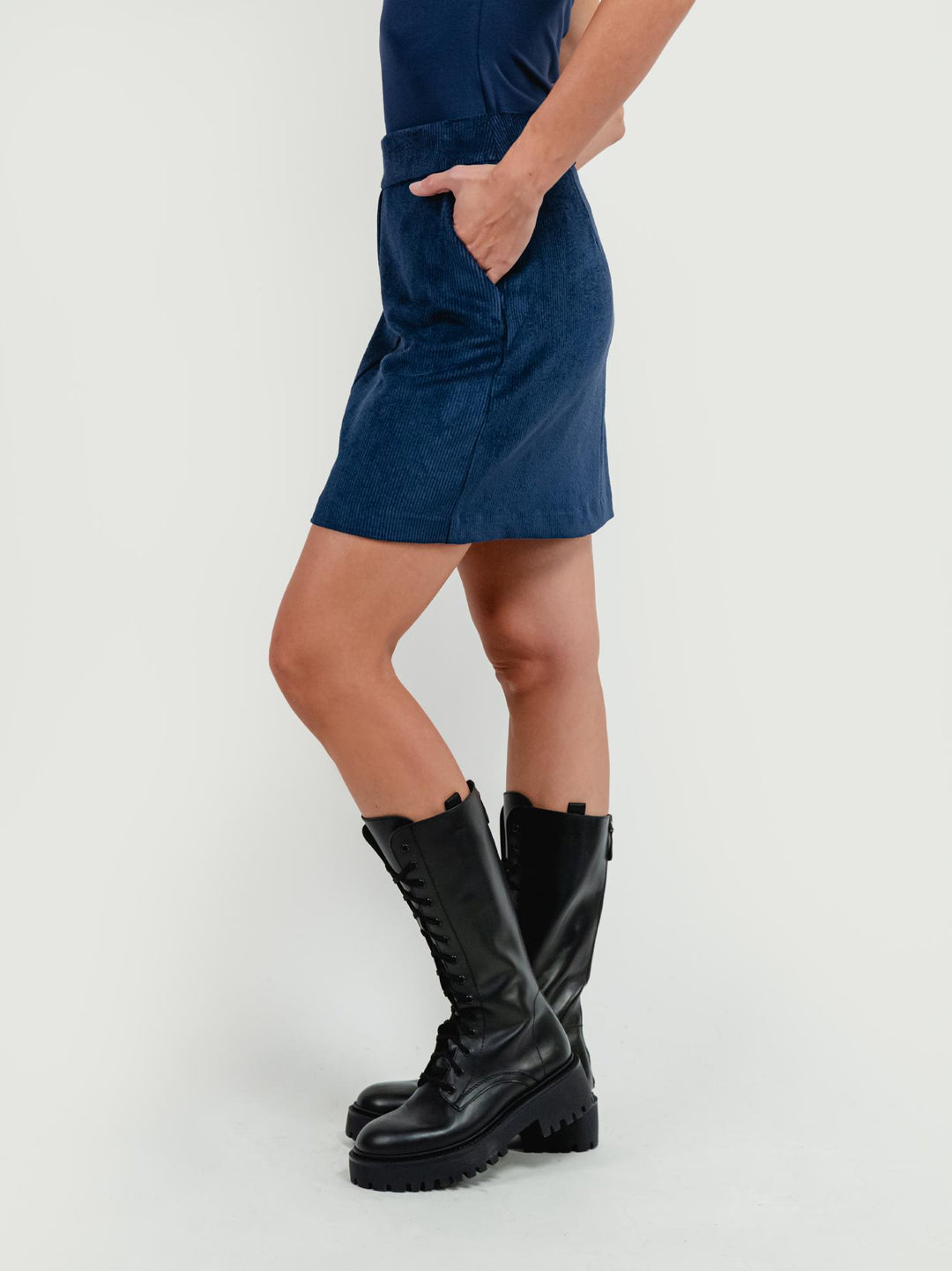MINIGONNA IN VELLUTO A COSTE BLU NAVY