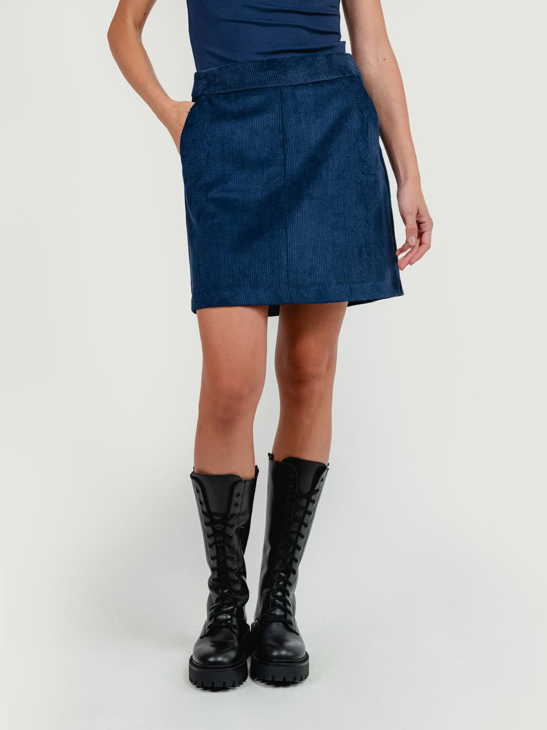 MINIGONNA IN VELLUTO A COSTE BLU NAVY