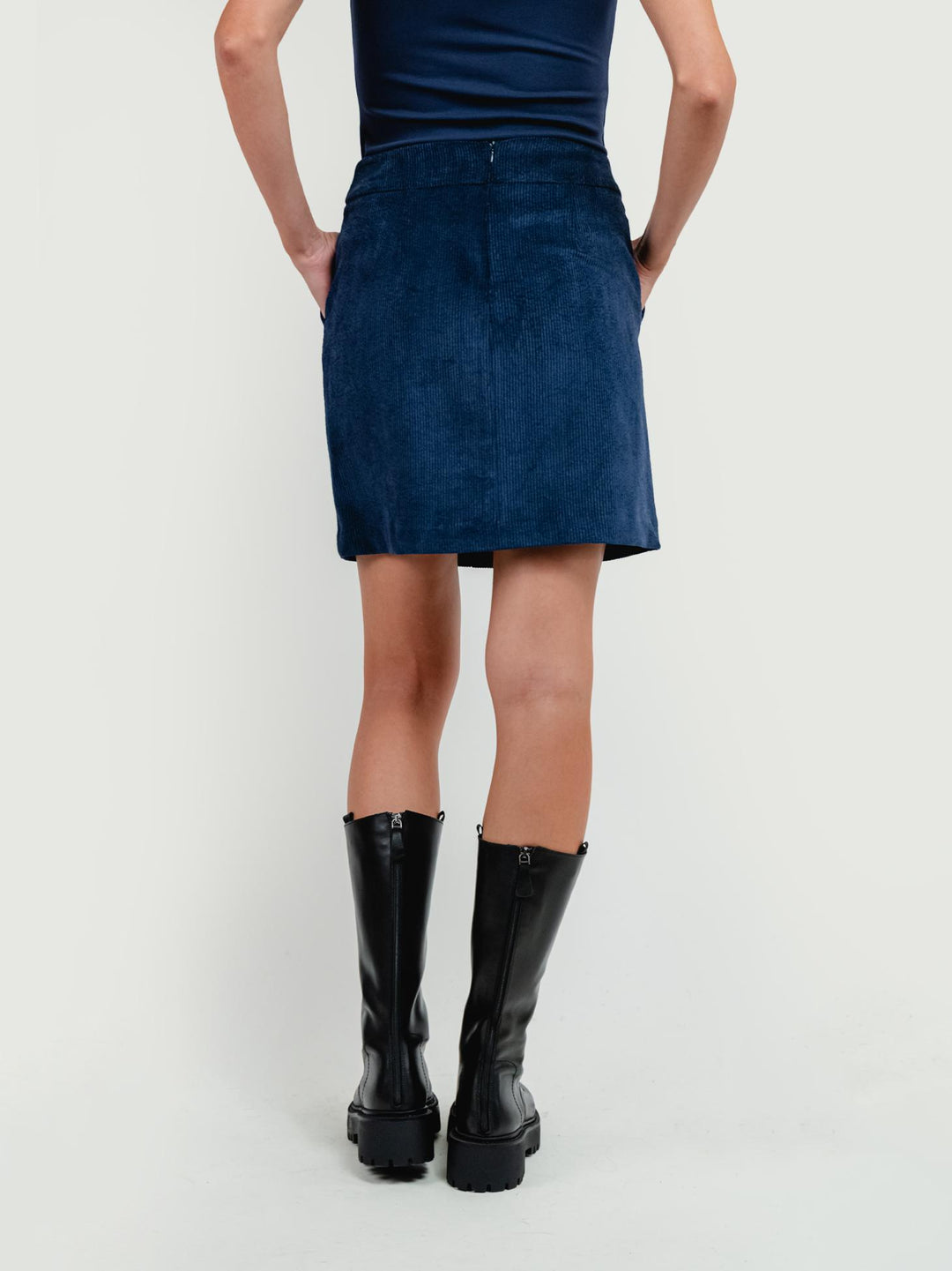 MINIGONNA IN VELLUTO A COSTE BLU NAVY
