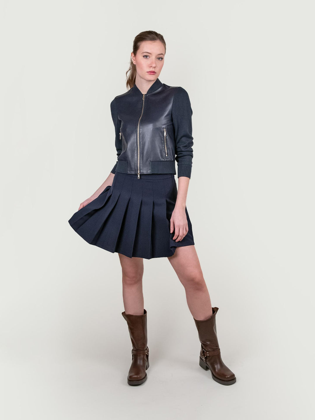 MINI GONNA A PIEGHE BLU