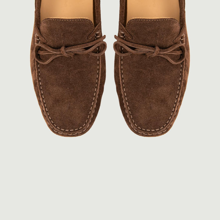MOCASSINO CON GOMMINI IN CAMOSCIO MARRONE