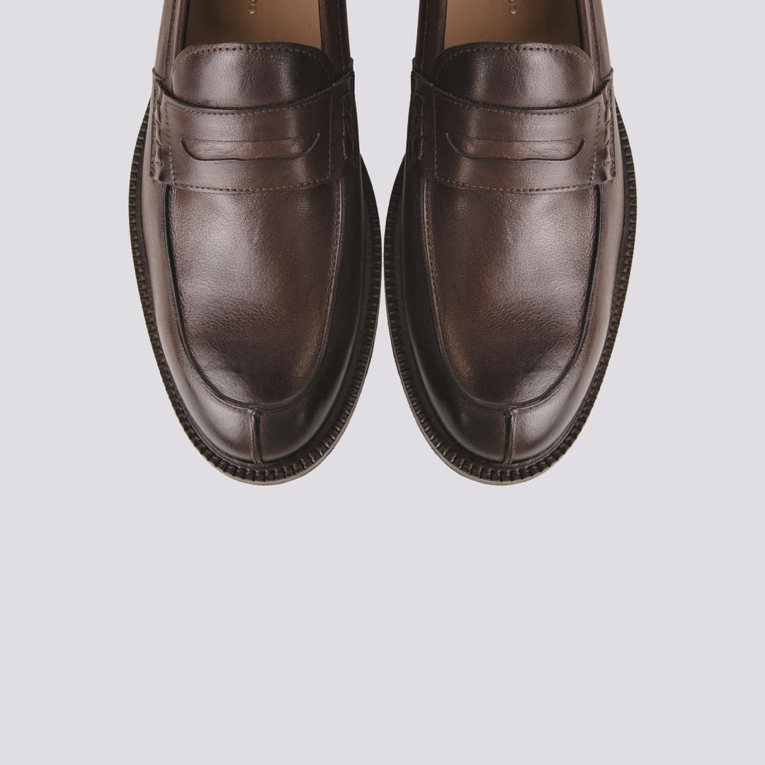 MOCASSINO CON PENNY IN PELLE ANTICATA MARRONE