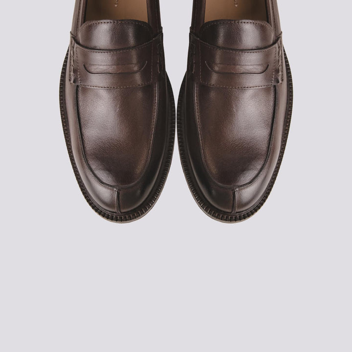 MOCASSINO CON PENNY IN PELLE ANTICATA MARRONE