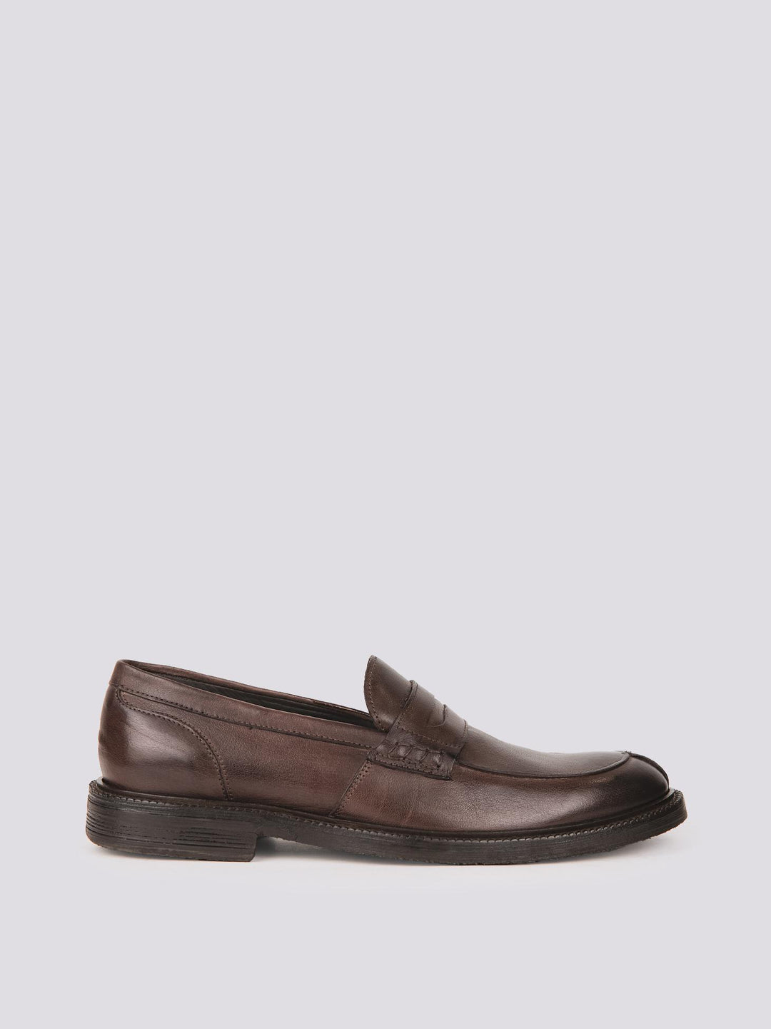 MOCASSINO CON PENNY IN PELLE ANTICATA MARRONE