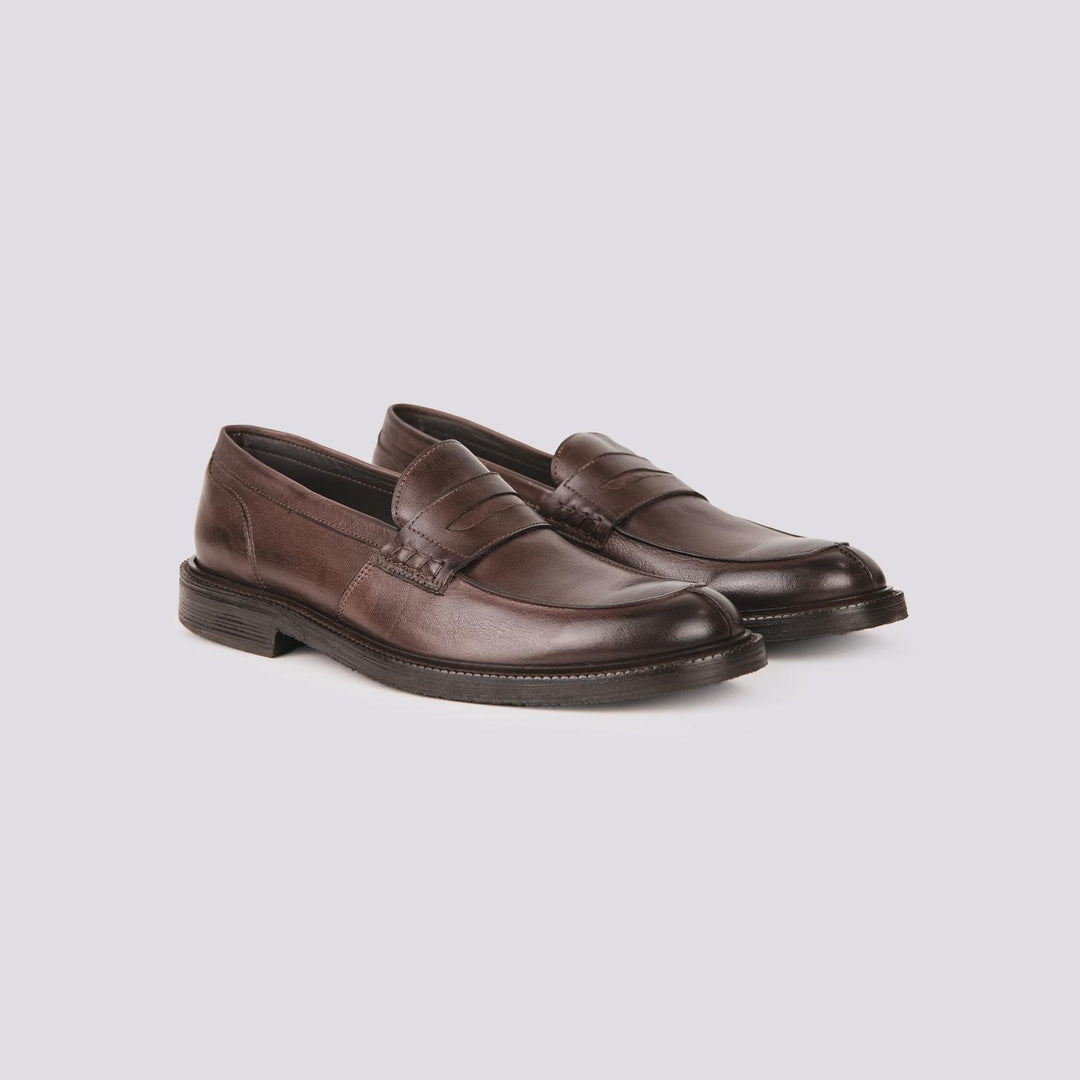 MOCASSINO CON PENNY IN PELLE ANTICATA MARRONE