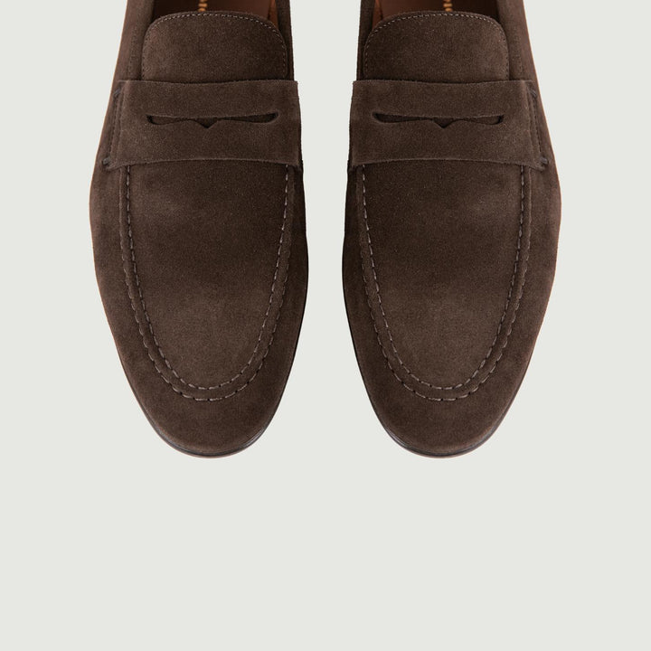 MOCASSINO CON PENNY SCAMOSCIATO MARRONE
