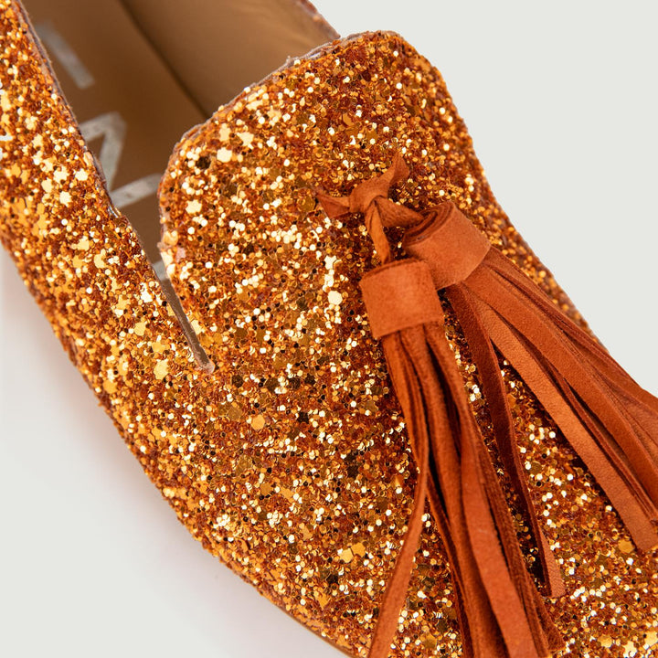 MOCASSINO GLITTER ARANCIO CON MAXI NAPPINA