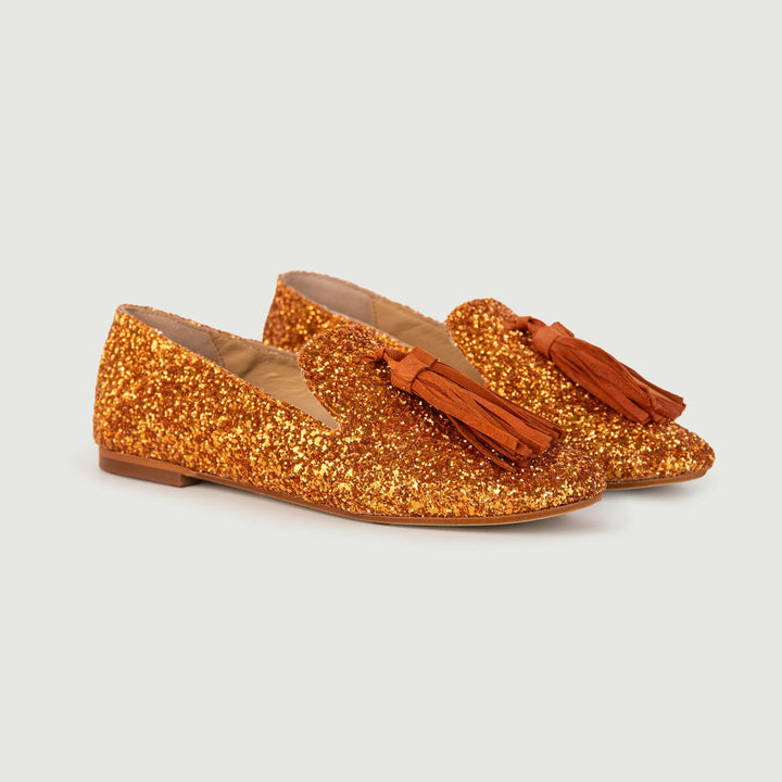 MOCASSINO GLITTER ARANCIO CON MAXI NAPPINA