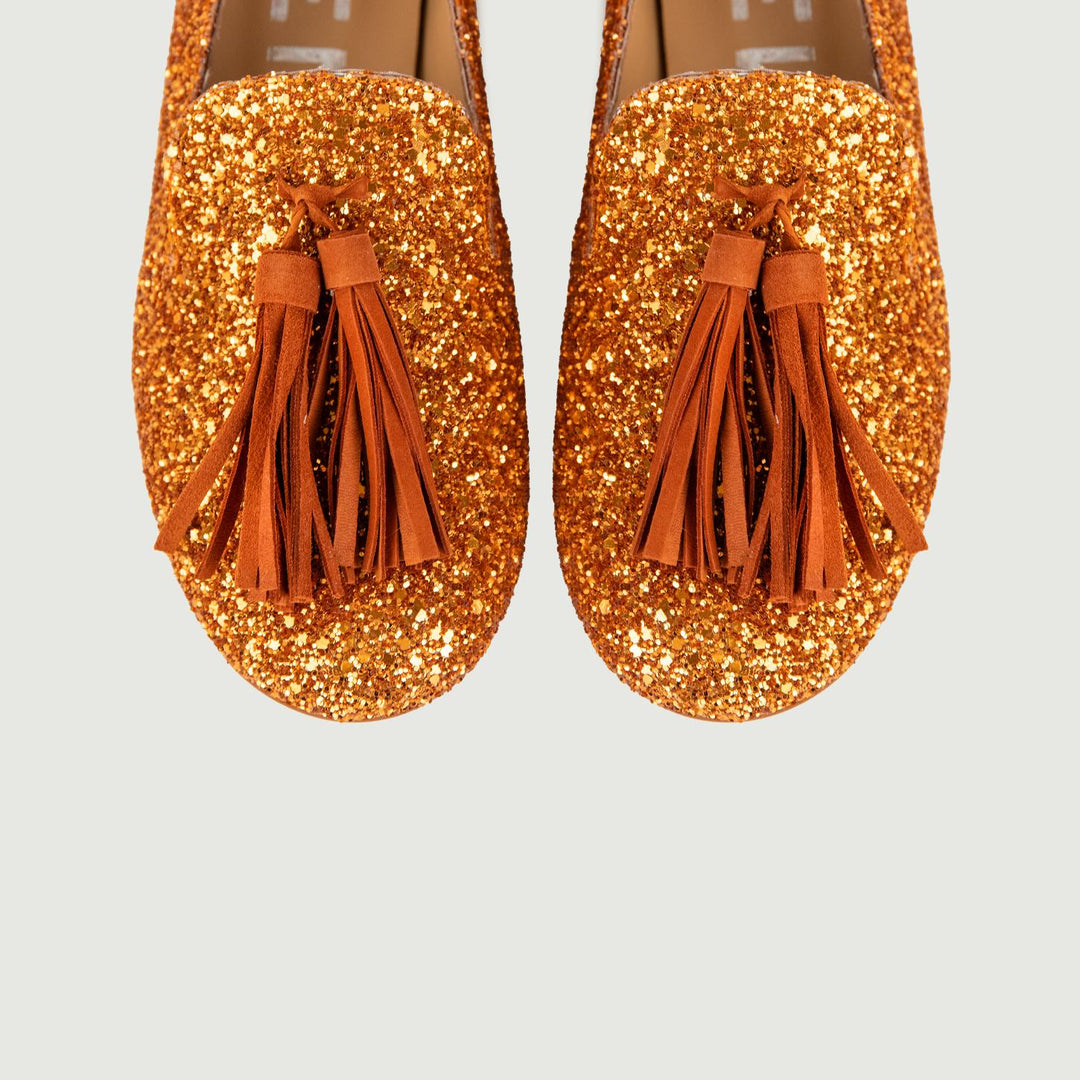 MOCASSINO GLITTER ARANCIO CON MAXI NAPPINA