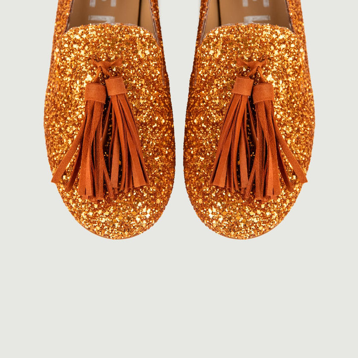 MOCASSINO GLITTER ARANCIO CON MAXI NAPPINA