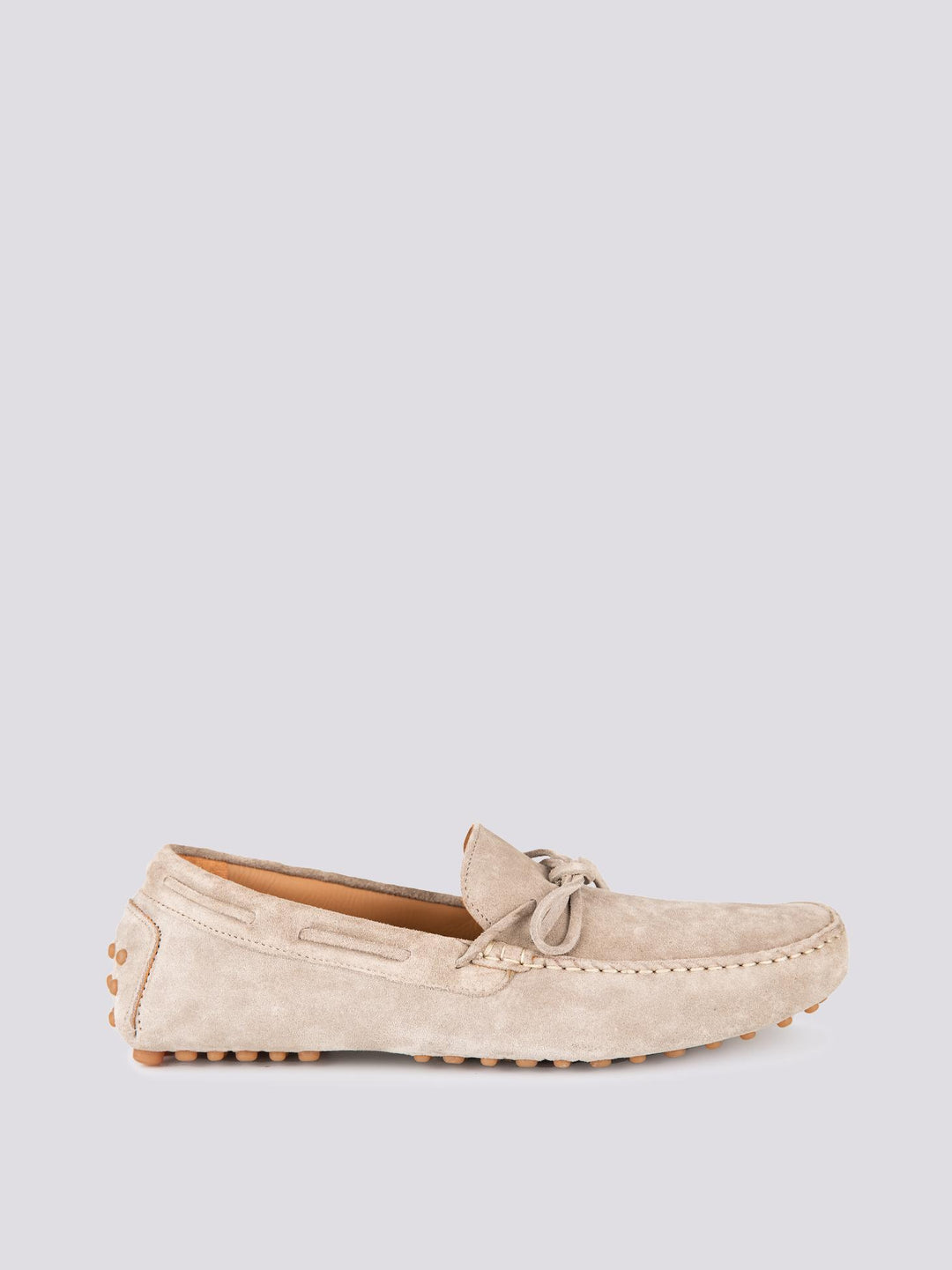 MOCASSINO IN CAMOSCIO BEIGE CON GOMMINI