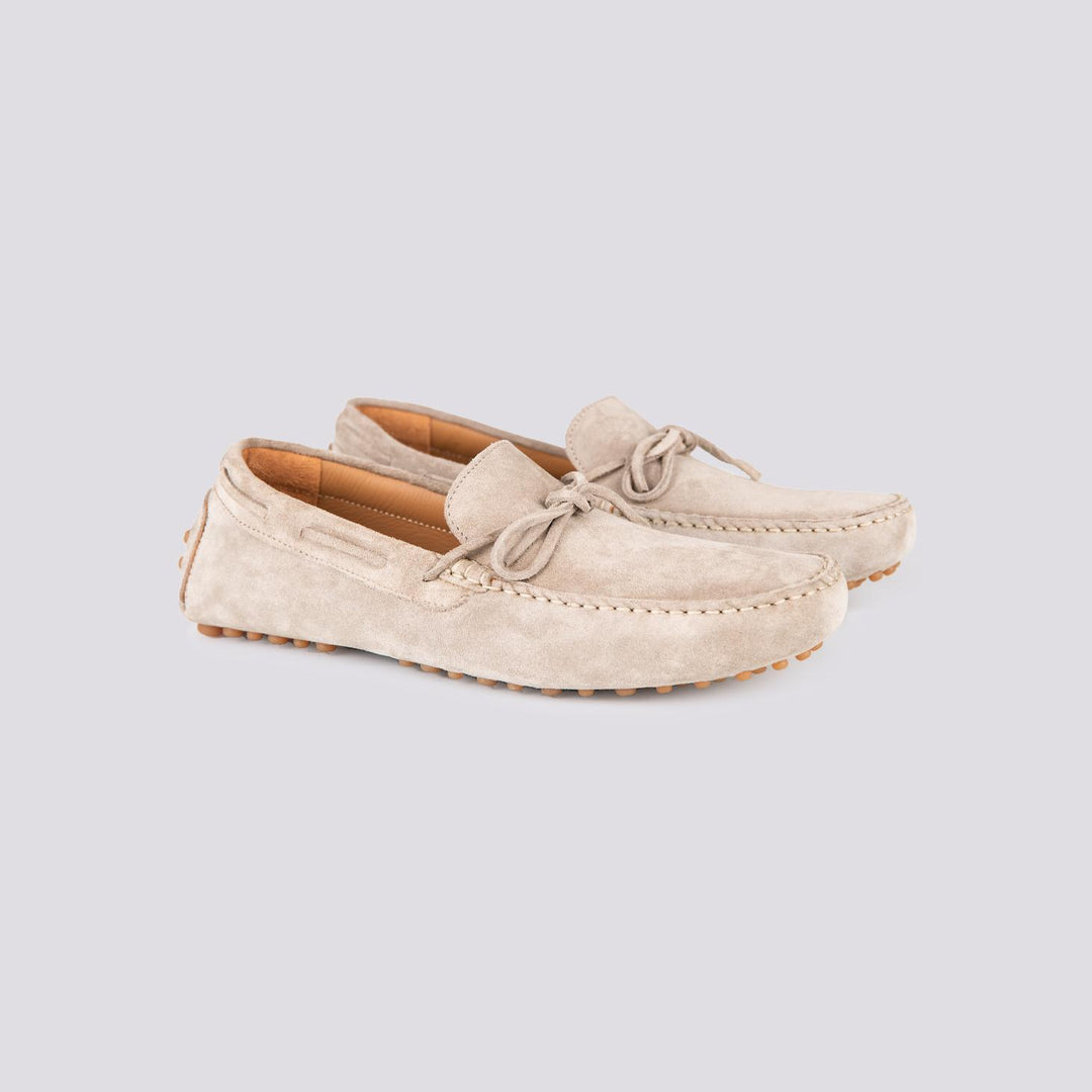 MOCASSINO IN CAMOSCIO BEIGE CON GOMMINI
