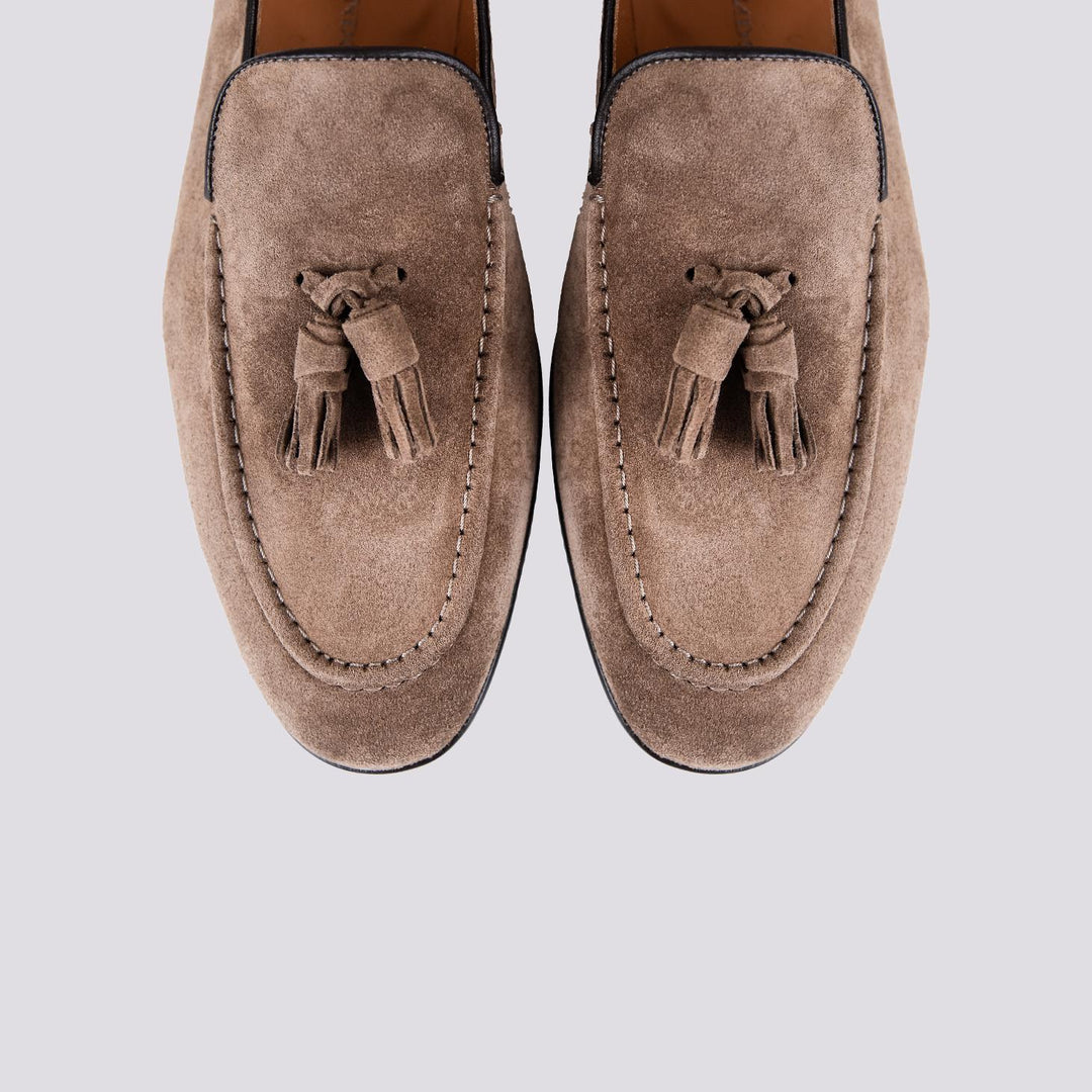 MOCASSINO IN CAMOSCIO BEIGE CON NAPPINE
