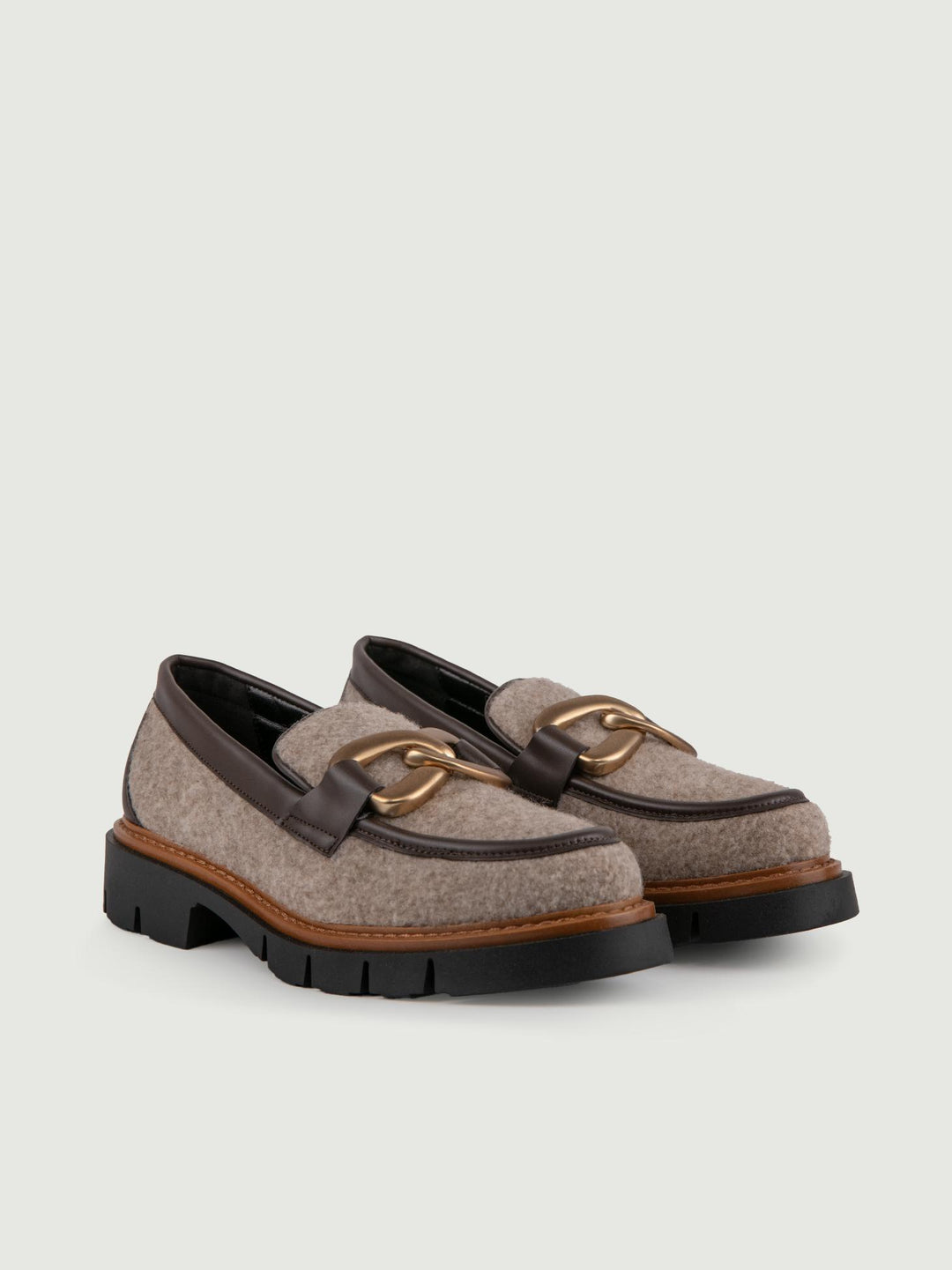 MOCASSINO IN  LANA COTTA BEIGE CON APPLICAZIONE ORO