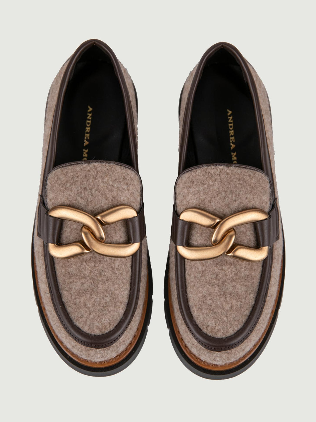 MOCASSINO IN  LANA COTTA BEIGE CON APPLICAZIONE ORO