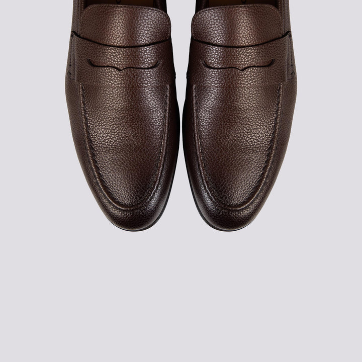 MOCASSINO IN PELLE MARTELLATA MARRONE CON PENNY