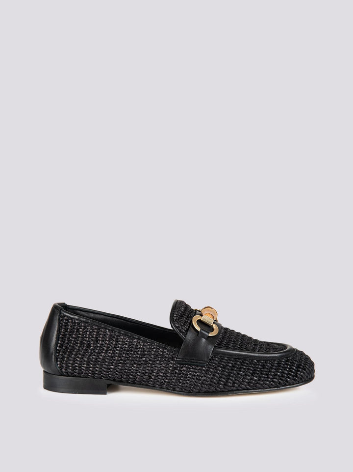 MOCASSINO IN RAFFIA INTRECCIATA COLORE NERO