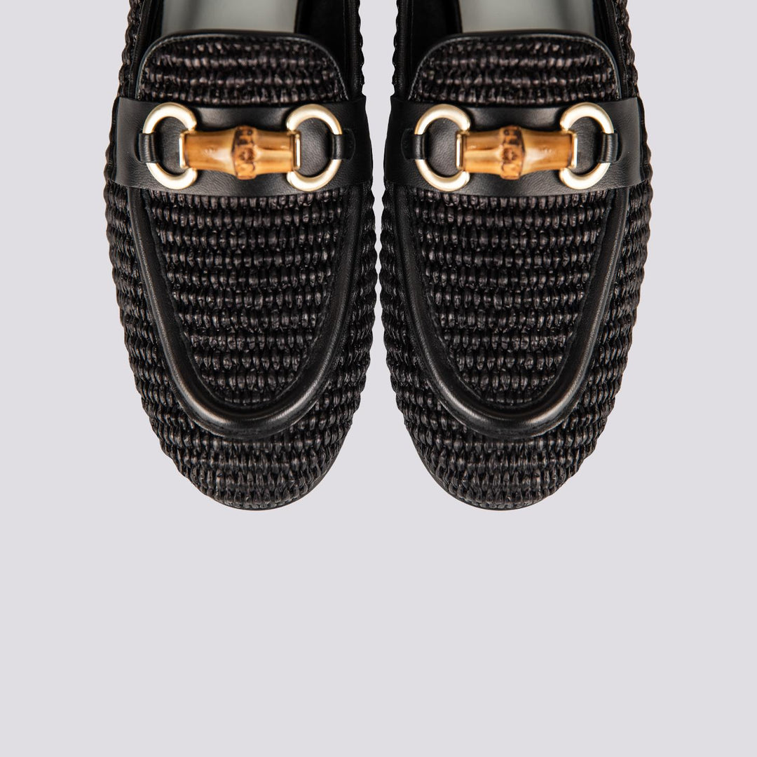MOCASSINO IN RAFFIA INTRECCIATA COLORE NERO