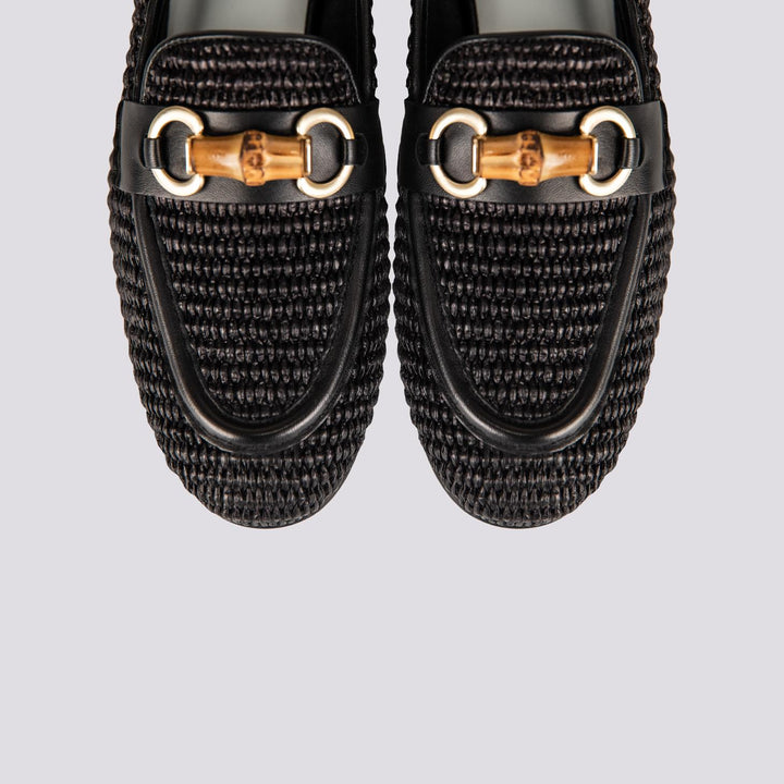 MOCASSINO IN RAFFIA INTRECCIATA COLORE NERO