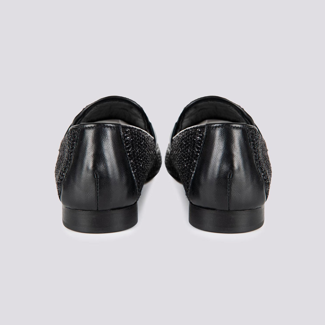 MOCASSINO IN RAFFIA INTRECCIATA COLORE NERO