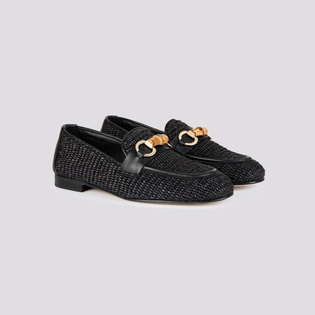 MOCASSINO IN RAFFIA INTRECCIATA COLORE NERO