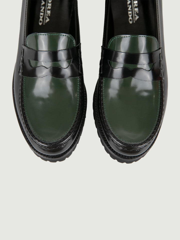 MOCASSINO PENNY IN PELLE NERA E VERDE