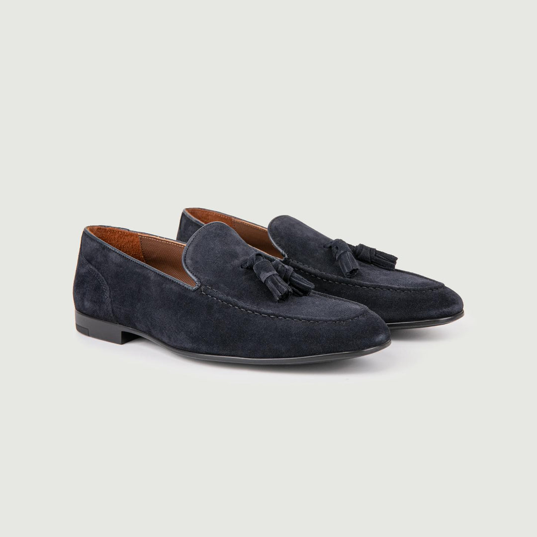 MOCASSINO SCAMOSCIATO CON NAPPINE BLU