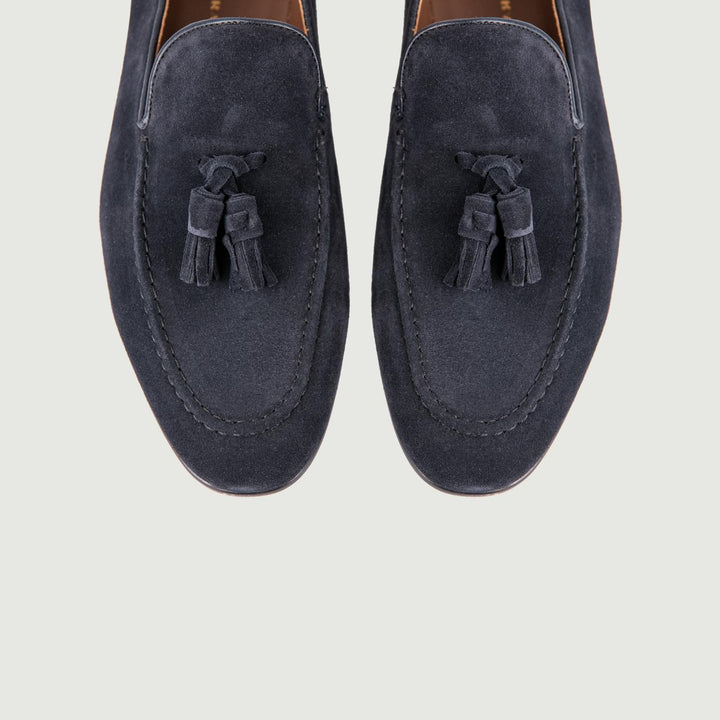 MOCASSINO SCAMOSCIATO CON NAPPINE BLU