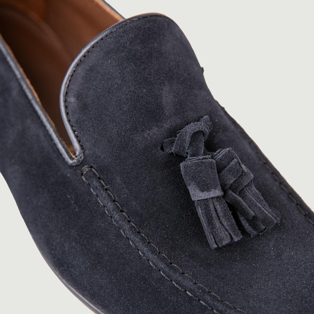 MOCASSINO SCAMOSCIATO CON NAPPINE BLU