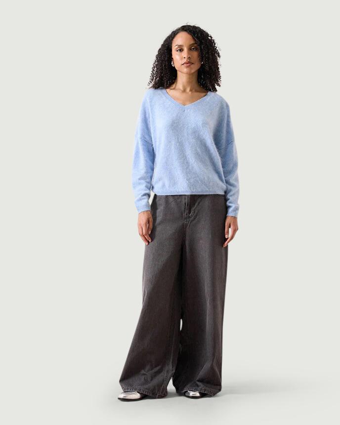 Maglia SOELI IN cashmere garzato AZZURRO