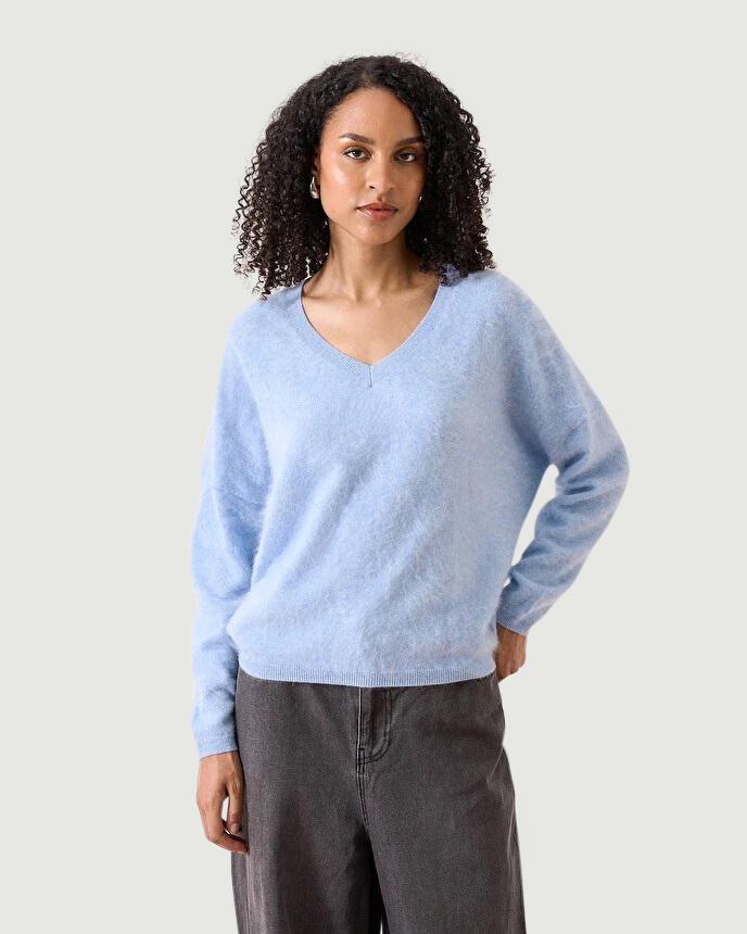 Maglia SOELI IN cashmere garzato AZZURRO