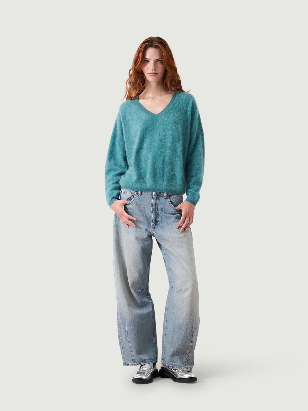 Maglia SOELI IN cashmere garzato PETROLIO