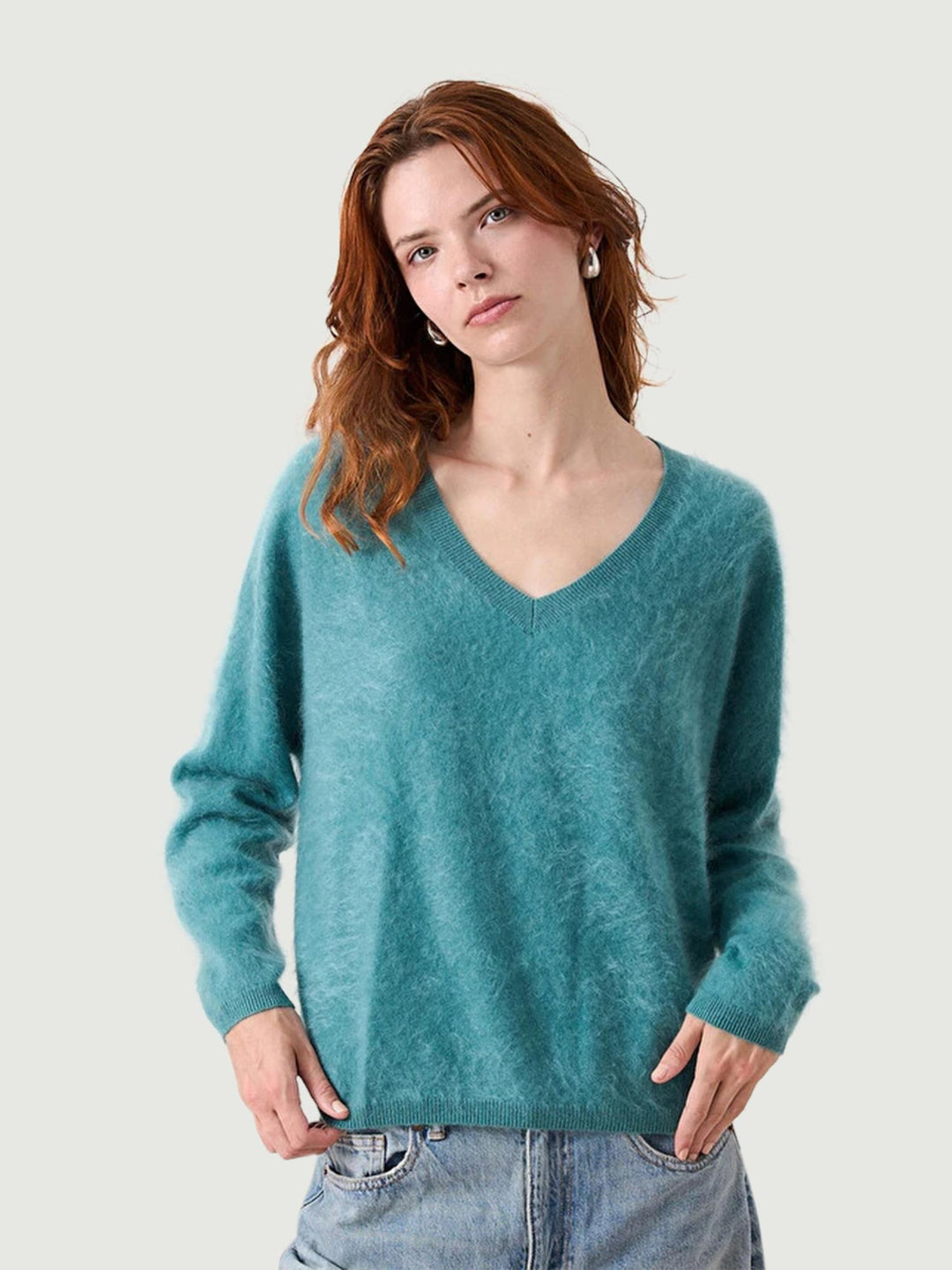 Maglia SOELI IN cashmere garzato PETROLIO