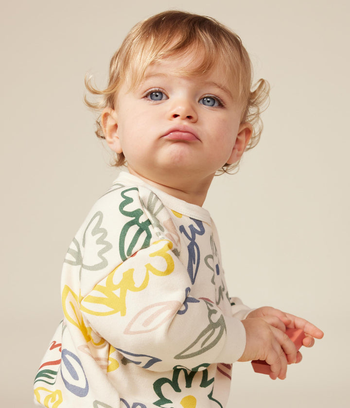 Maglia bianca con stampa floreale in tessuto felpato