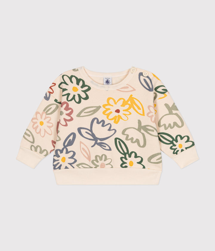 Maglia bianca con stampa floreale in tessuto felpato