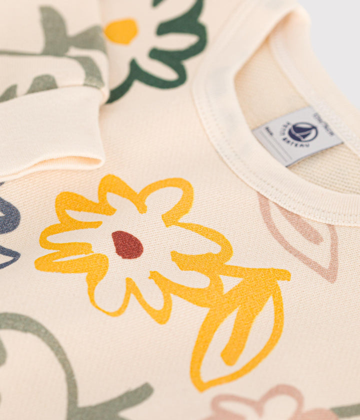 Maglia bianca con stampa floreale in tessuto felpato