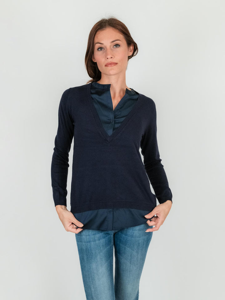 Maglia camicia tono su tono blu