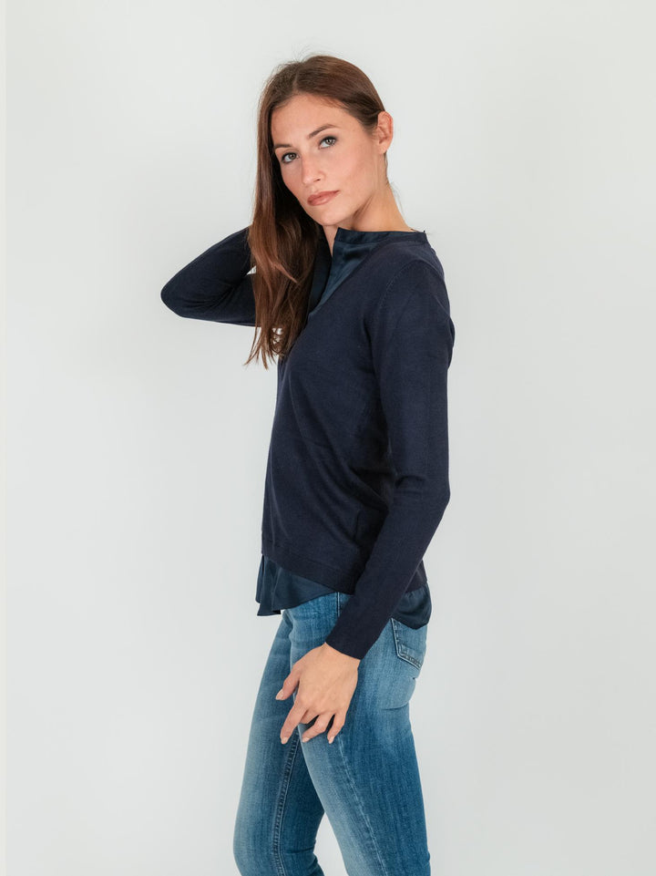 Maglia camicia tono su tono blu